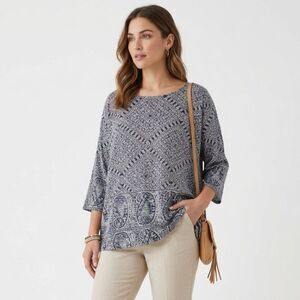 Lucky Brand Blouse Women's Size 3X Navy 3/4 Sleeve Casual Career Minimalist